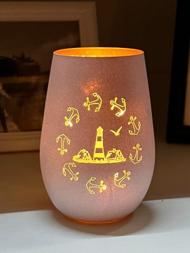 Windlicht graviert weiß